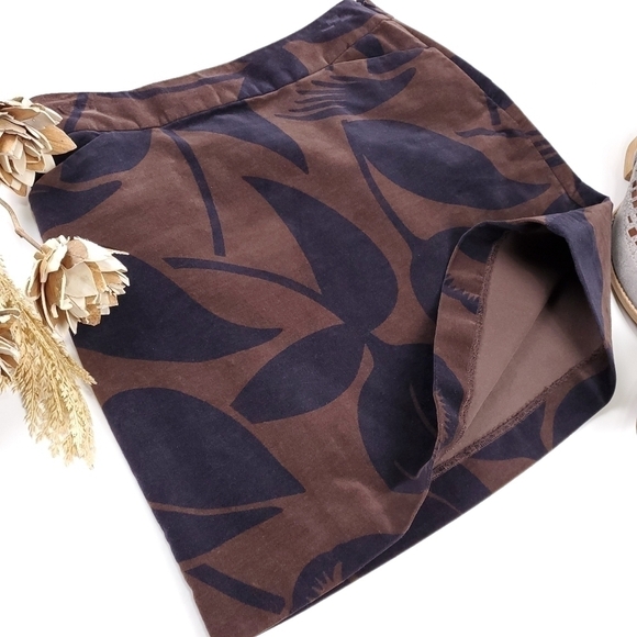 BODEN Anthro Brown Purple Suede Floral Skirt 8 - Picture 10 of 13